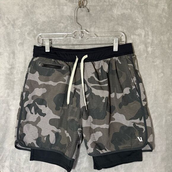 Vuori Men's Stockton Camo Shorts Size 31 Green Camo Lined Running Gym Zip Pocket